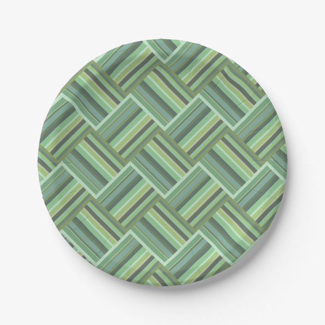 Olive green stripes weave paper plate (Front)