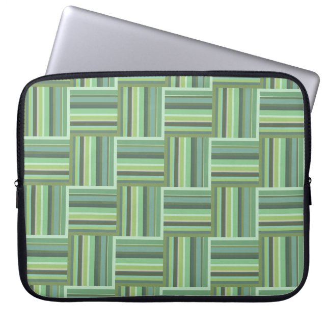Olive green stripes weave pattern laptop sleeve (Front)