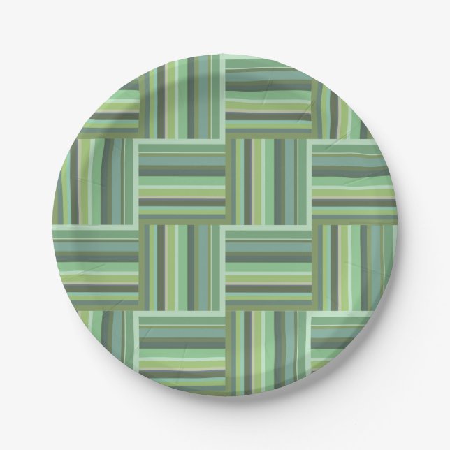 Olive green stripes weave pattern paper plate (Front)