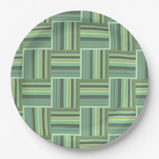 Olive green stripes weave pattern paper plate (Front)
