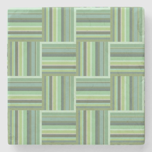 Olive green stripes weave pattern stone coaster (Front)