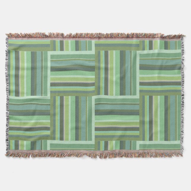 Olive green stripes weave pattern throw blanket (Front)