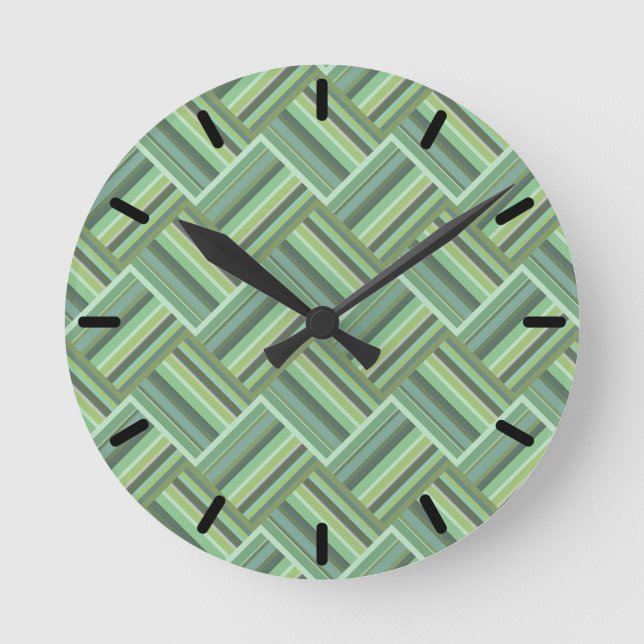 Olive green stripes weave round clock (Front)