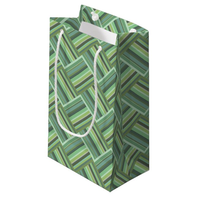 Olive green stripes weave small gift bag (Front Angled)