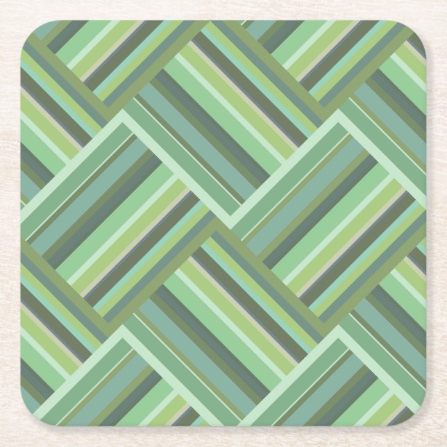 Olive green stripes weave square paper coaster (Front)