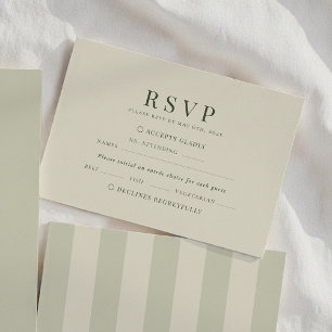 Olive Green Stripes Wedding RSVP Card
