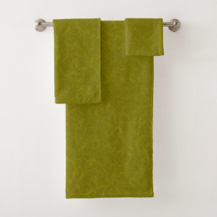Olive green surface with subtle swirling pattern bath towel set