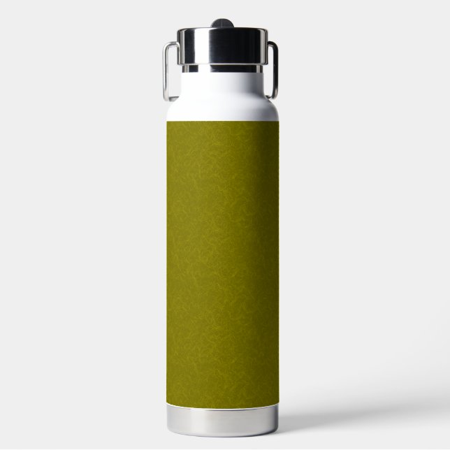 Olive green surface with subtle swirling pattern water bottle (Front)