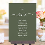 Olive Green Table Number Seating Chart<br><div class="desc">These elegant olive green signature script double-sided table number seating chart cards are perfect for all celebrations. Designed by Thisisnotme©</div>