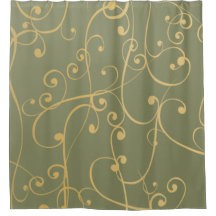 Olive Green, Tan, and Cream Swirls shower curtain