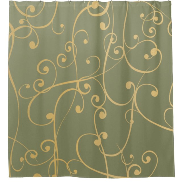 Olive Green, Tan, and Cream Swirls shower curtain (Front)
