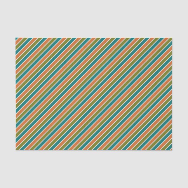 Olive Green, Teal and Orange Striped Tissue Paper (Front)