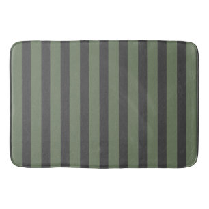 Olive Green Tick Striped Modern Bath Mat