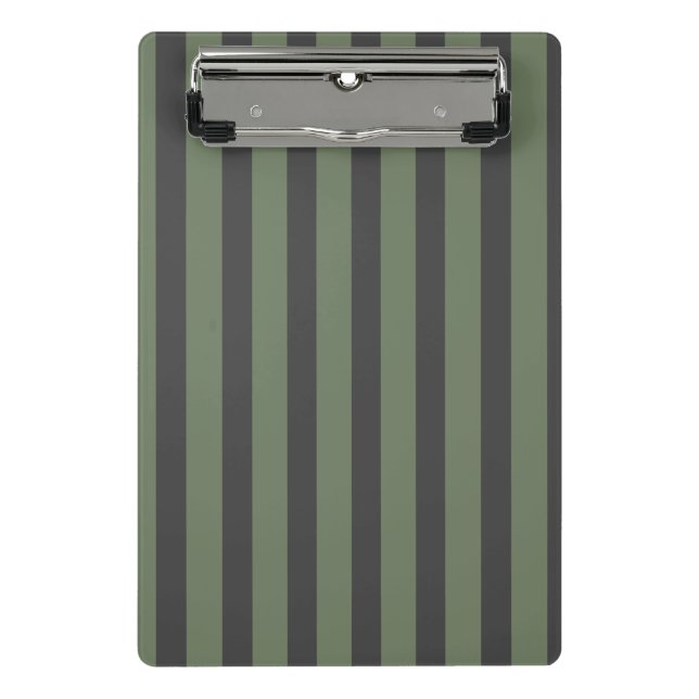 Olive Green Tick Striped Modern Mini Clipboard (Front)