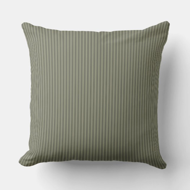 Olive Green Ticking Stripe Cushion (Front)