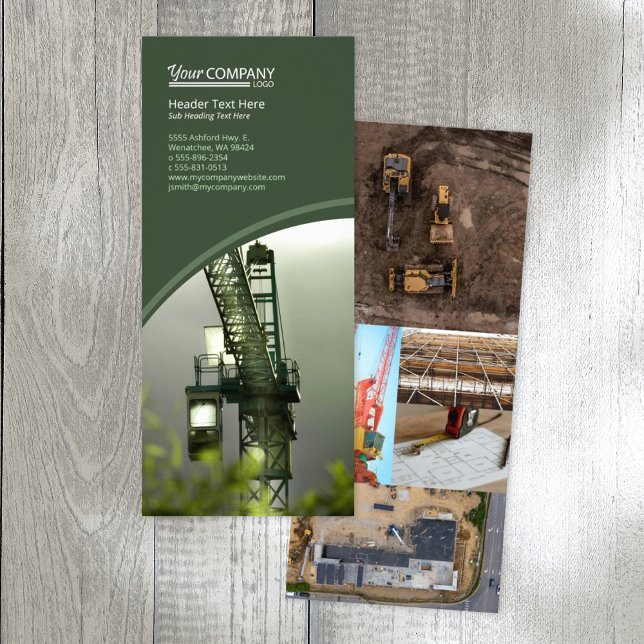 Olive Green, Tiled Photos Rack Card (olive green company branded rack card, hunter green brochure template with logo, green flyer design)