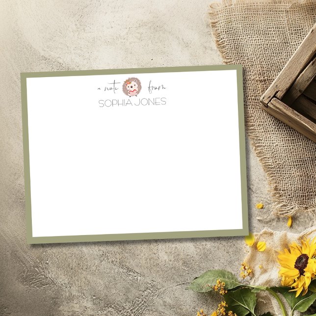 Olive Green Timeless Hedgehog Stationery Note Card (Creator Uploaded)