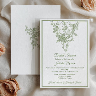 Olive Green Toile de Jouy Bridal Shower Invitation