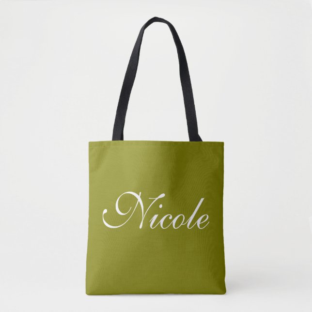 Olive Green Tote bag, Customised Name Bag (Front)