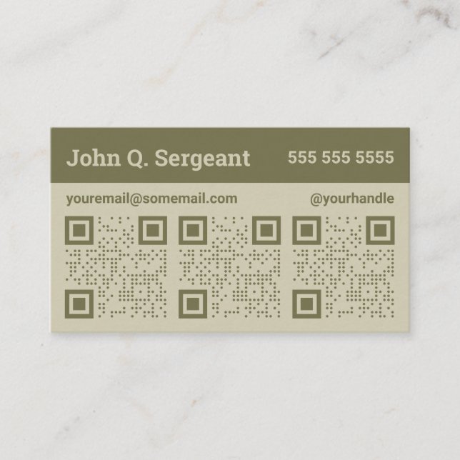 Olive Green Triple QR Code Business Card (Front)