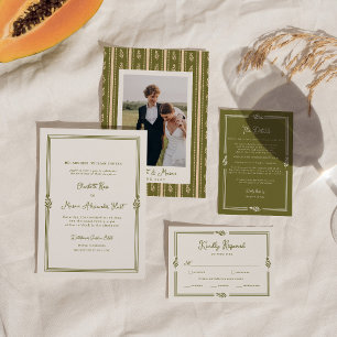 Olive Green Tuscan Elegant Photo Wedding Invitation