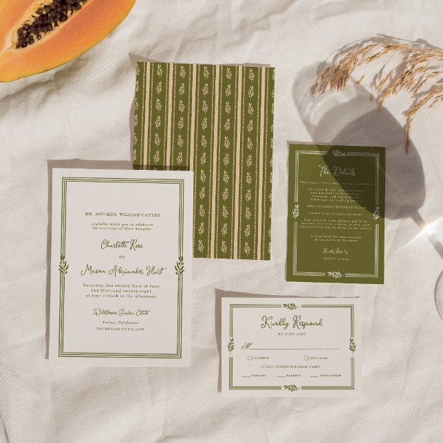 Olive Green Tuscan Vineyard Elegant Wedding Invitation (Creator Uploaded)