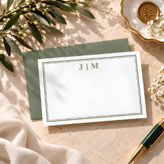 Olive Green Two Border Monogram Card