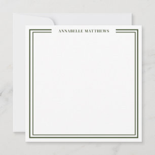 Olive Green Two Border Name Monogram Square Card