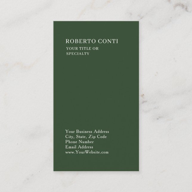 Olive Green Unique Plain Minimalist Modern Business Card (Front)