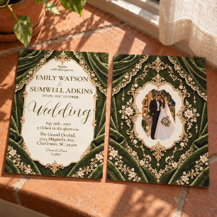 Olive Green Velvet Baroque Wedding Invitation