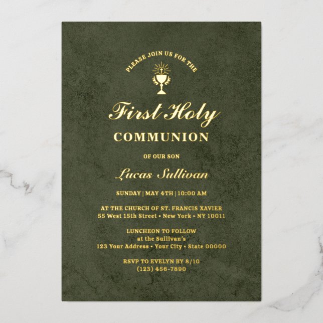 Olive Green Velvet Marble First Communion (Front)