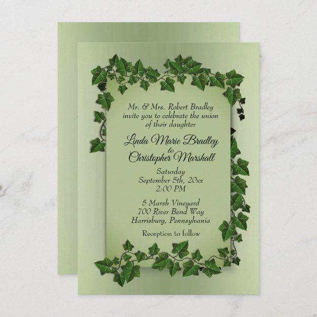 Olive Green Vines Wedding Invitation (Front/Back)