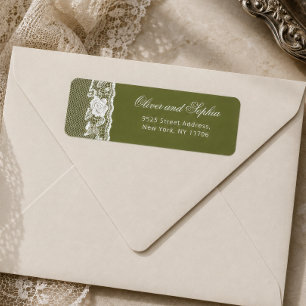 Olive Green Vintage Lace Wedding Return Address
