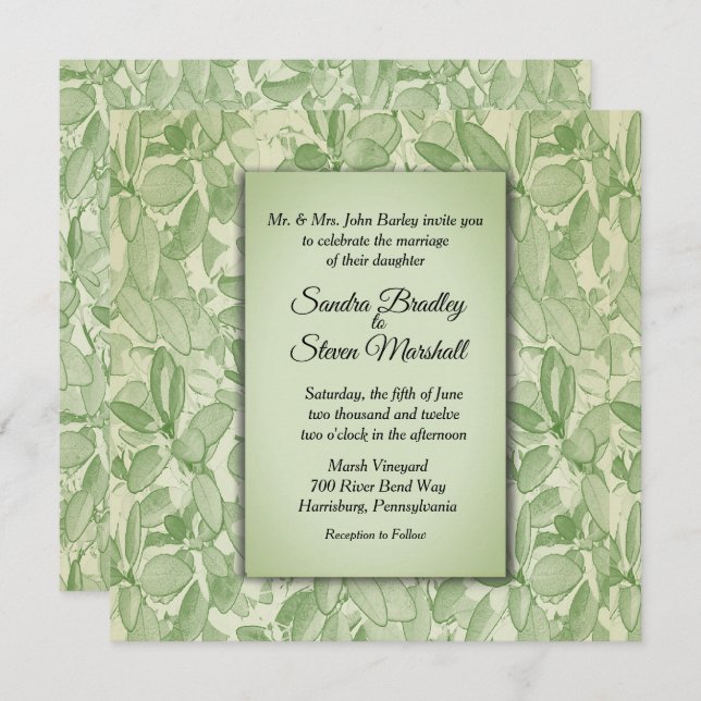 Olive Green Vintage Theme Wedding Invitation (Front/Back)