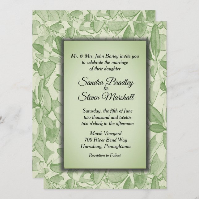 Olive Green Vintage Theme Wedding Invitation (Front/Back)