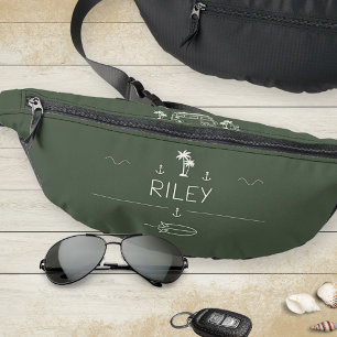 Olive Green Vintage Van Surfer Crew Minimalist Bum Bags