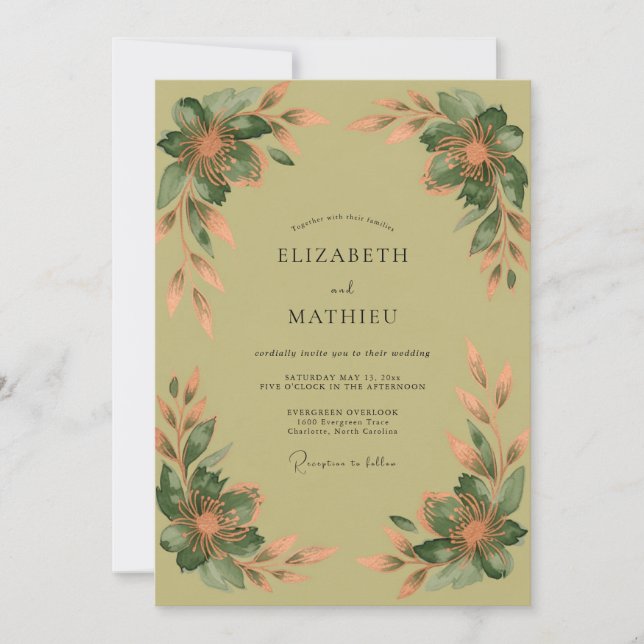 Olive Green Warm Autumnal Wedding Invitation (Front)