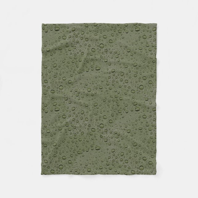 Olive green water droplets fleece blanket (Front)