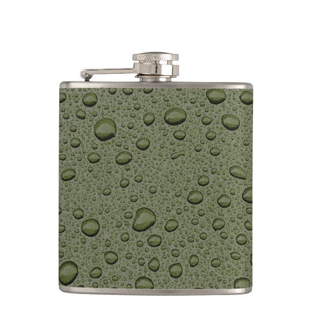 Olive green water droplets hip flask (Front)