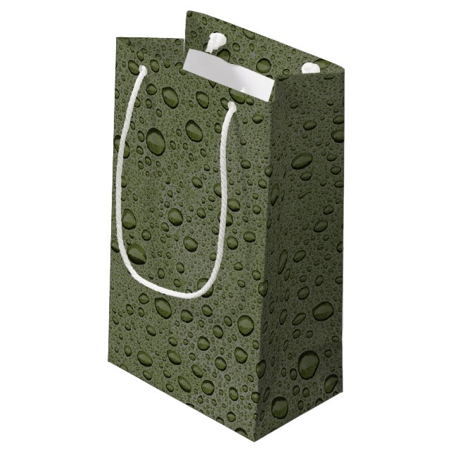 Olive green water droplets small gift bag (Back Angled)