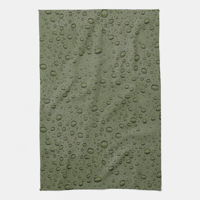 Olive green water droplets tea towel (Vertical)