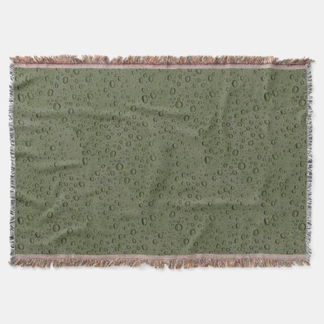 Olive green water droplets throw blanket (Front)