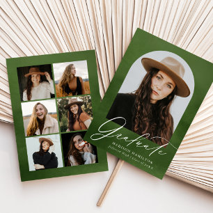 Olive Green Watercolor Arch 7 Photo Graduation Announcement