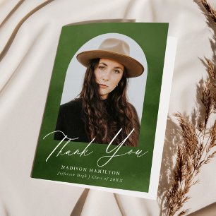 Olive Green Watercolor Arch Photo Graduation Thank You Card