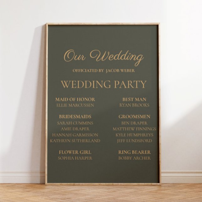 Olive Green Wedding Bridal Party  Poster (Dark olive/sage green wedding party sign)
