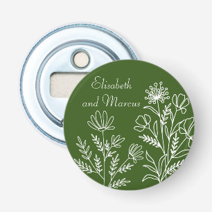 Olive green wedding button bottle opener 