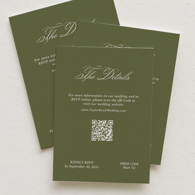 Olive Green Wedding Details Qr Code Enclosure Card (Creator Uploaded)