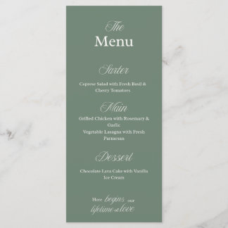 Olive green Wedding dinner Menu Card