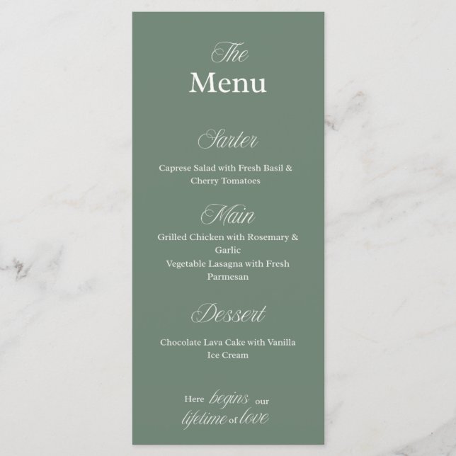 Olive green Wedding dinner Menu Card (Front)