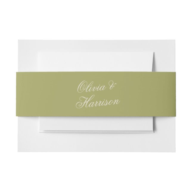 Olive Green Wedding Invitation Belly Band (Front Example)